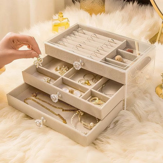 Joyero Organizador Acrílico de Lujo 3 Niveles con Terciopelo, Modelo J20